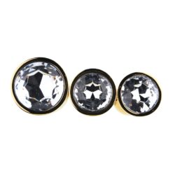 Toosh Metal Butt Plug Gold Set of 3 Clear Stone - Image 7